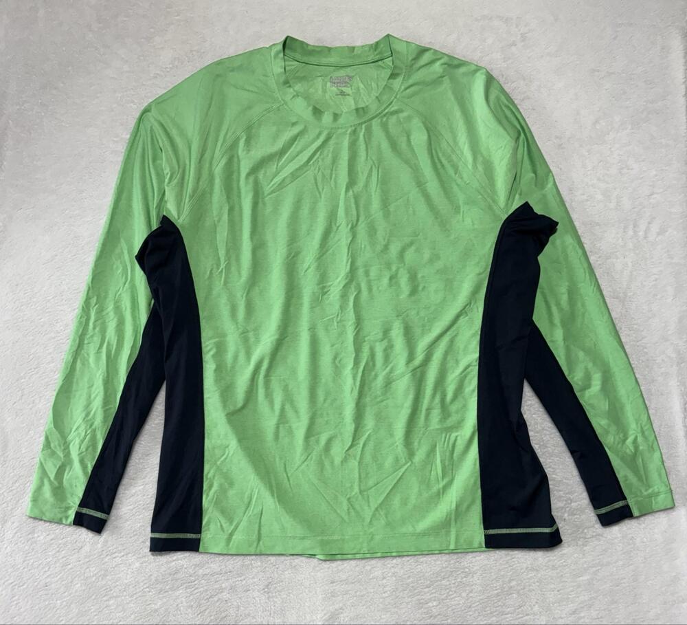 Lands' End Rash Guard Swim Shirt Mens Large Green Colorblock Long Sleeve